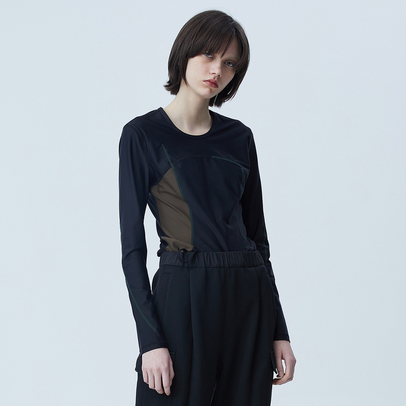 JNBY/江南布衣20夏新品长袖弹力舒适时尚撞色训练T恤女5J9601780